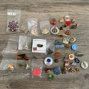 50 Label Pin Cities , Countries, Beer , Children’s Hearts , Companies, Hockey